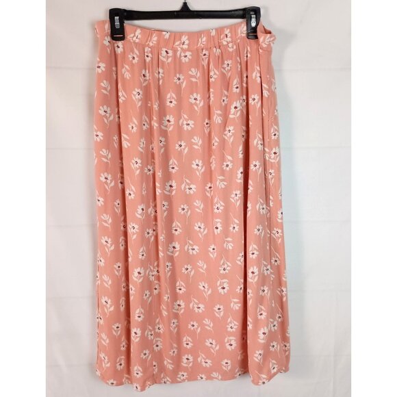 Dip Pink Floral Midi Skirt XL Side Zip Lined Elastic Waist Excellent - Picture 5 of 7